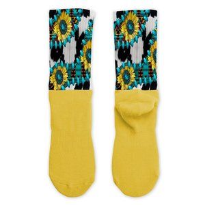 Women's Western Sunflower and Turquoise Custom Print Handmade Athletic Socks
